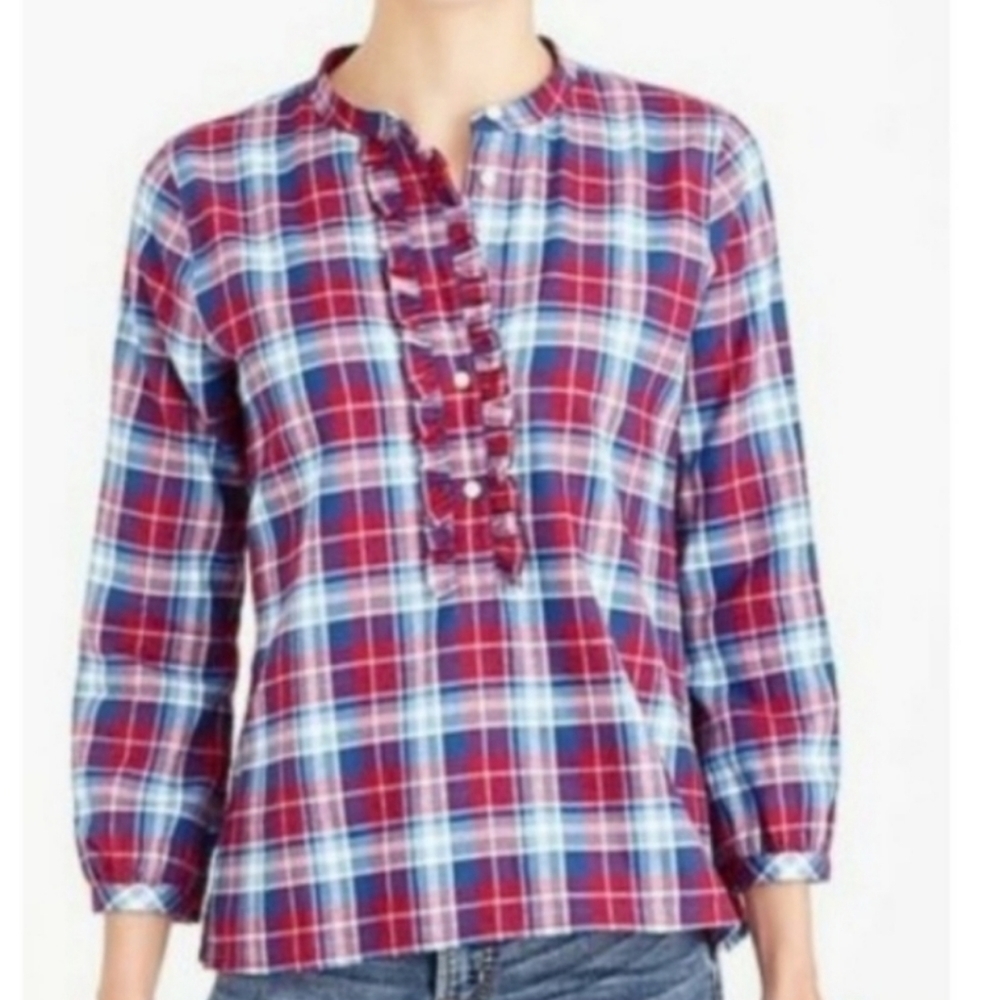J.Crew Merchantile Ruffle Plaid Blouse Top small